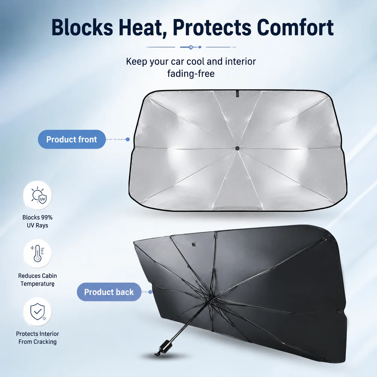 Windshield Sun Shade - 1 paravento parasole pieghevole per auto,